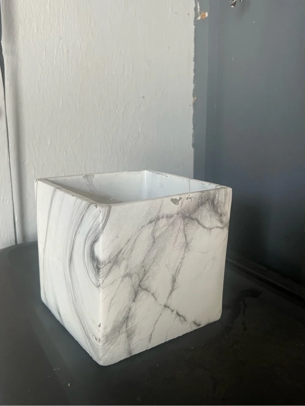 Marble Effect Square Planter - White and Gray